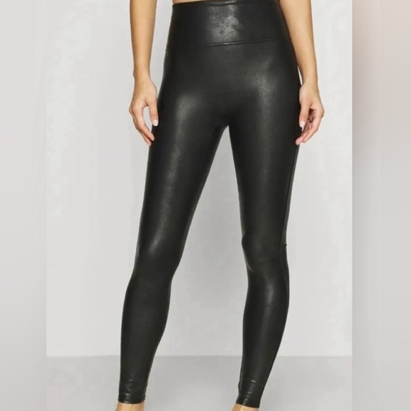 Sincerely Jules Bandier The Meadow black faux leather shiny leggings Sz-L. Y3 - Picture 1 of 13